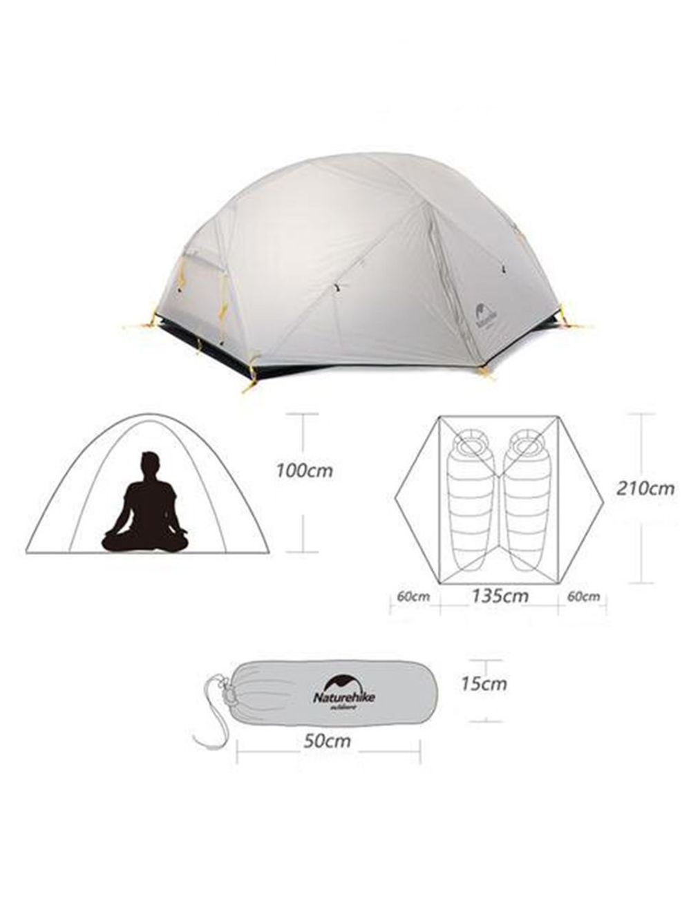Палатка туристическая 2-местная Naturehike сверхлегкая Mongar NH17T007-M, 210T , зеленый, 6927595767658