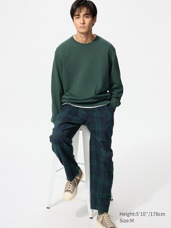 UNIQLO ФЛАНЕЛИВЫЕ БРЮКИ В КЛЕТКУ, ТЕМНО-ЗЕЛЕНЫЙ