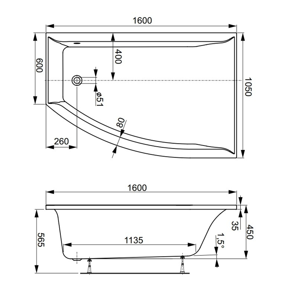 Акриловая ванна Vagnerplast VERONELA OFFSET 160x105 Right