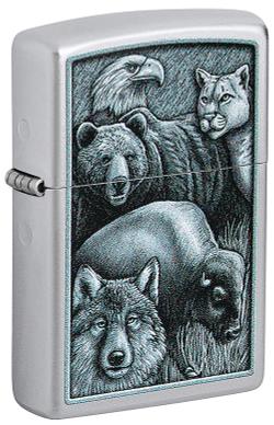 Зажигалка ZIPPO Animal Kingdom Design с покрытием Satin Chrome, латунь/сталь, серебристая, матовая,