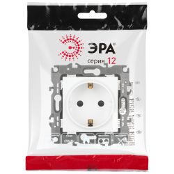 Розетка ЭРА Серия 12 12-2102-01М 2P+E Schuko со шторками 16А-250В белый матовый | Эра 12