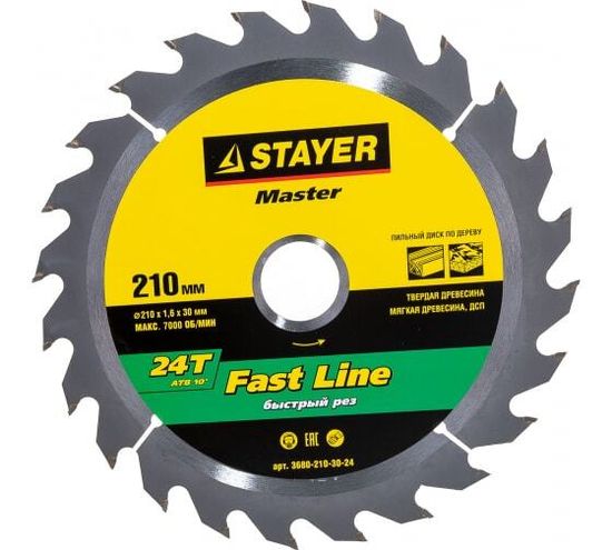 Диск пильный Fast Line по дереву, 210х30мм, 24Т STAYER
