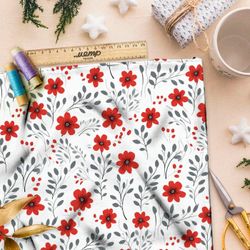 Ткань Ниагара Софт яркие красные луговые цветочки
