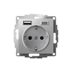 Розетка с USB A+C с заземлением и защитными шторками Systeme Electric AtlasDesign Алюминий ATN000332