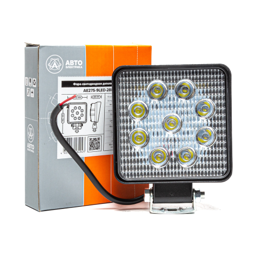 AE27S-9LED-28PC Фара светодиодная дополнительная, квадратная SLIM 110х28х140, рассеянный свет, 9 диодов, крепление по центру, 27 Вт, 10-30 В