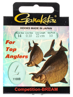 Крючки с поводком Gamakatsu BOOKLET BREAM COM 1100B разм. 14-0.10мм 22см 10шт.