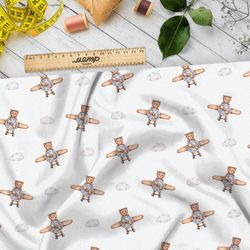 Ткань таффета медвежата на самолёте
