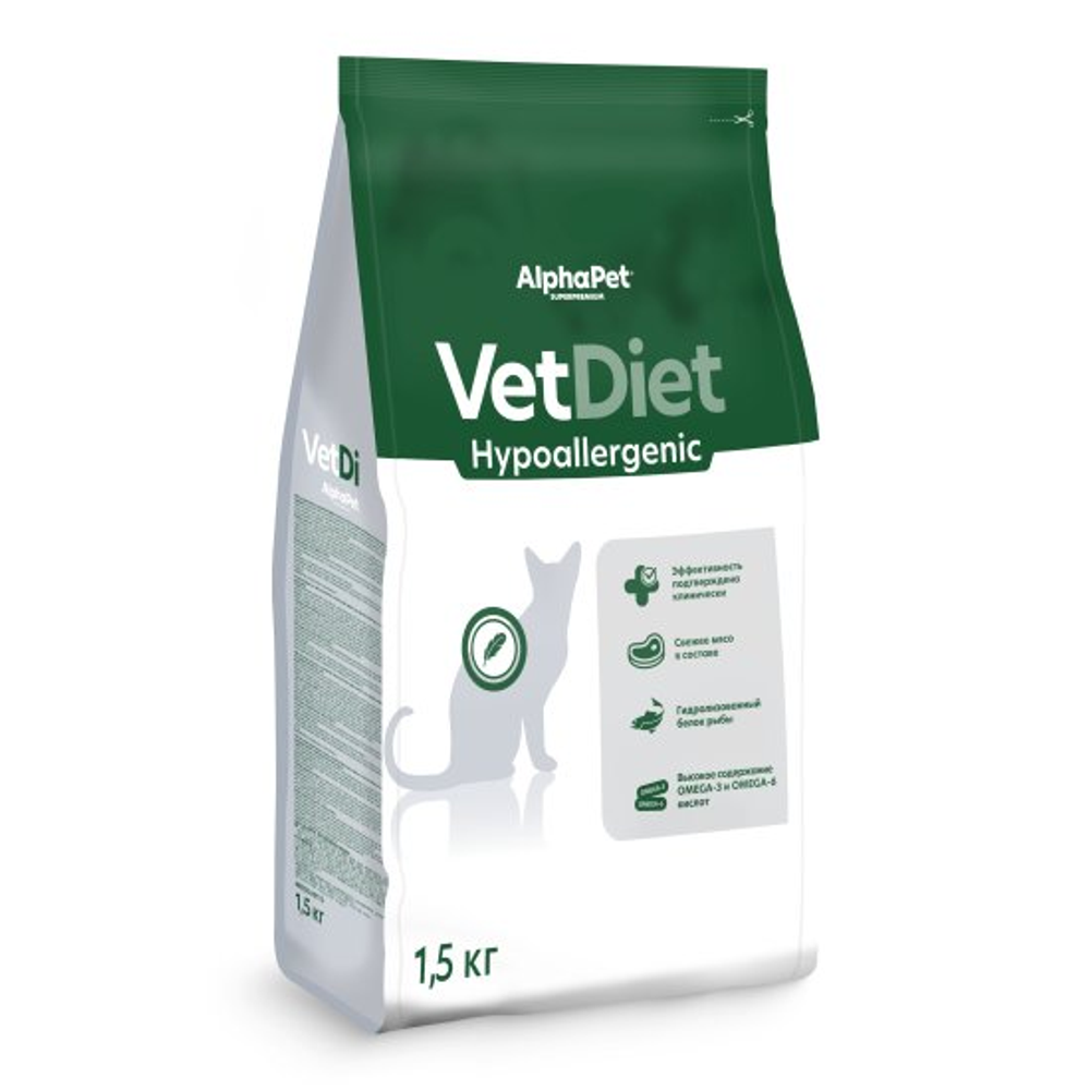 ALPHA PET Vet diet Hypo Сухой корм для кошек при пищевой аллергии 1,5 кг