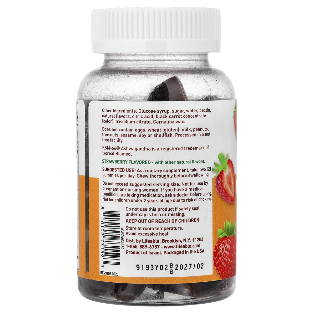 Lifeable, Mushroom + KSM-66®, жевательные ашваганда, со вкусом клубники, 60 жевательных таблеток