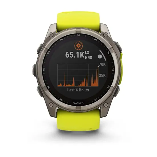 Мультиспортивные GPS часы Garmin Fenix 8X (51 mm) Solar, Sapphire Titanium with Amp Yellow/Graphite Silicone Band 010-02907-21
