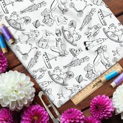 Ткань барби эскизы детских игрушек на бежевом фоне