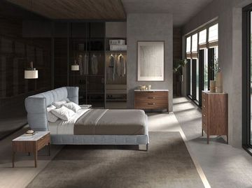 Кровать 7211 Angel Cerda из ткани светло-голубовато-серого цвета