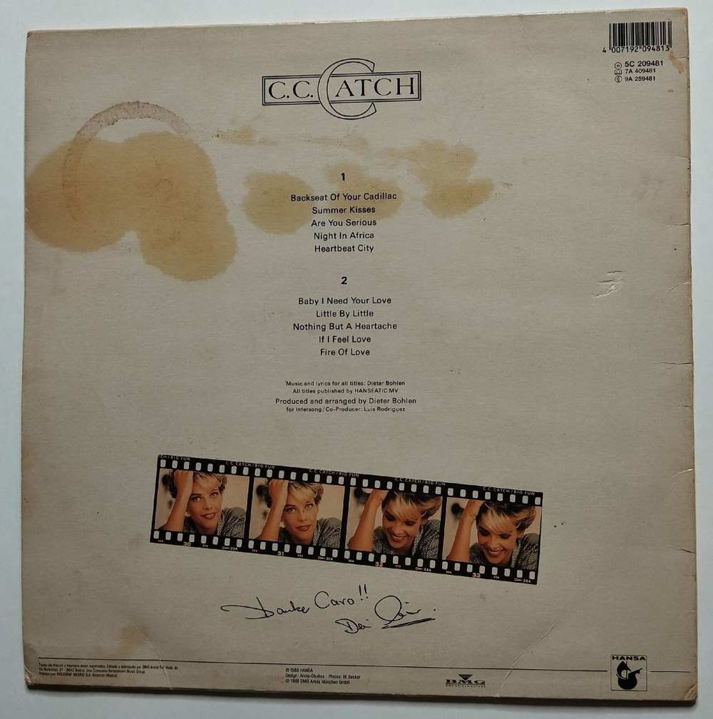 Винтажная виниловая пластинка LP C.C. Catch Big Fun (Spain 1988)