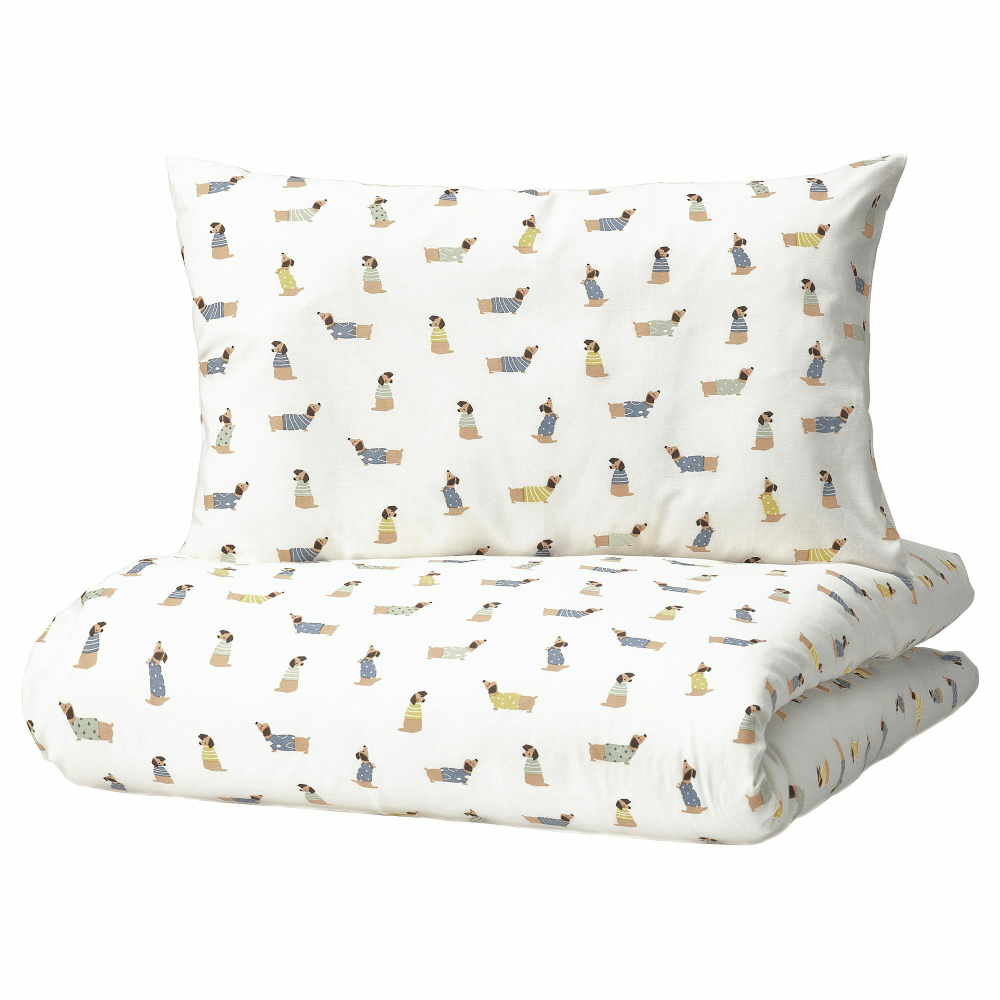 Комплект постельного белья IKEA DROMSLOTT (ДРЕМСЛОТТ), Детский, Белый с рисунком, 110x125, 35x55 см