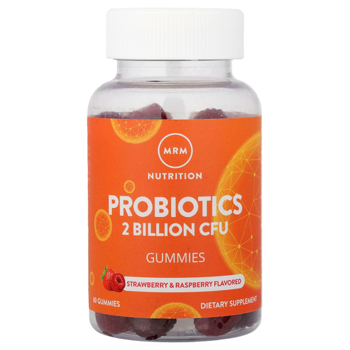 MRM Nutrition, жевательные таблетки с пробиотиками, со вкусом клубники и малины, 60 жевательных таблеток (1 млрд КОЕ в одной жевательной таблетке)