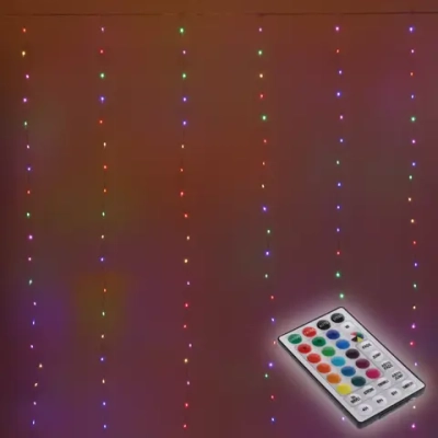 Гирлянда для дома ЗАНАВЕС «Magnificent» ш3* в2,8 м 280 ламп LED, прозрачн.пров, более 8 реж, с пультом Д/У на подвесах, IP-20, RG/RB (USB)