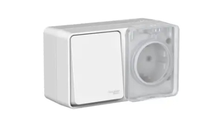 ATLASDESIGN PROFI IP54 О/У БЛОК: РОЗЕТКА с заземл. со шт., 16А, ВЫКЛЮЧАТЕЛЬ 1-клав., 10АХ, СЕРЫЙ
