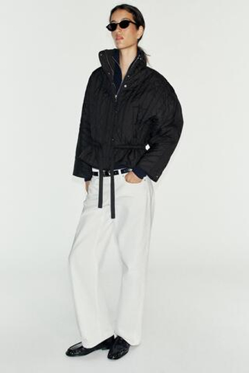ZARA СТЕГАНАЯ КУРТКА С ВЫСОКИМ ВОРОТНИКОМ, ЧЕРНЫЙ