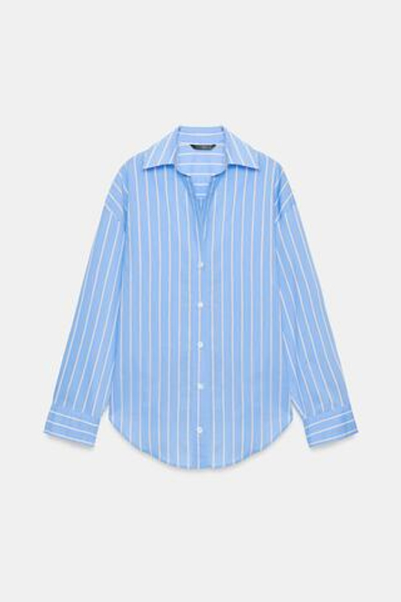 ZARA БАЗОВАЯ РУБАШКА ИЗ ПОПЛИНА, СИНИЙ/БЕЛЫЙ