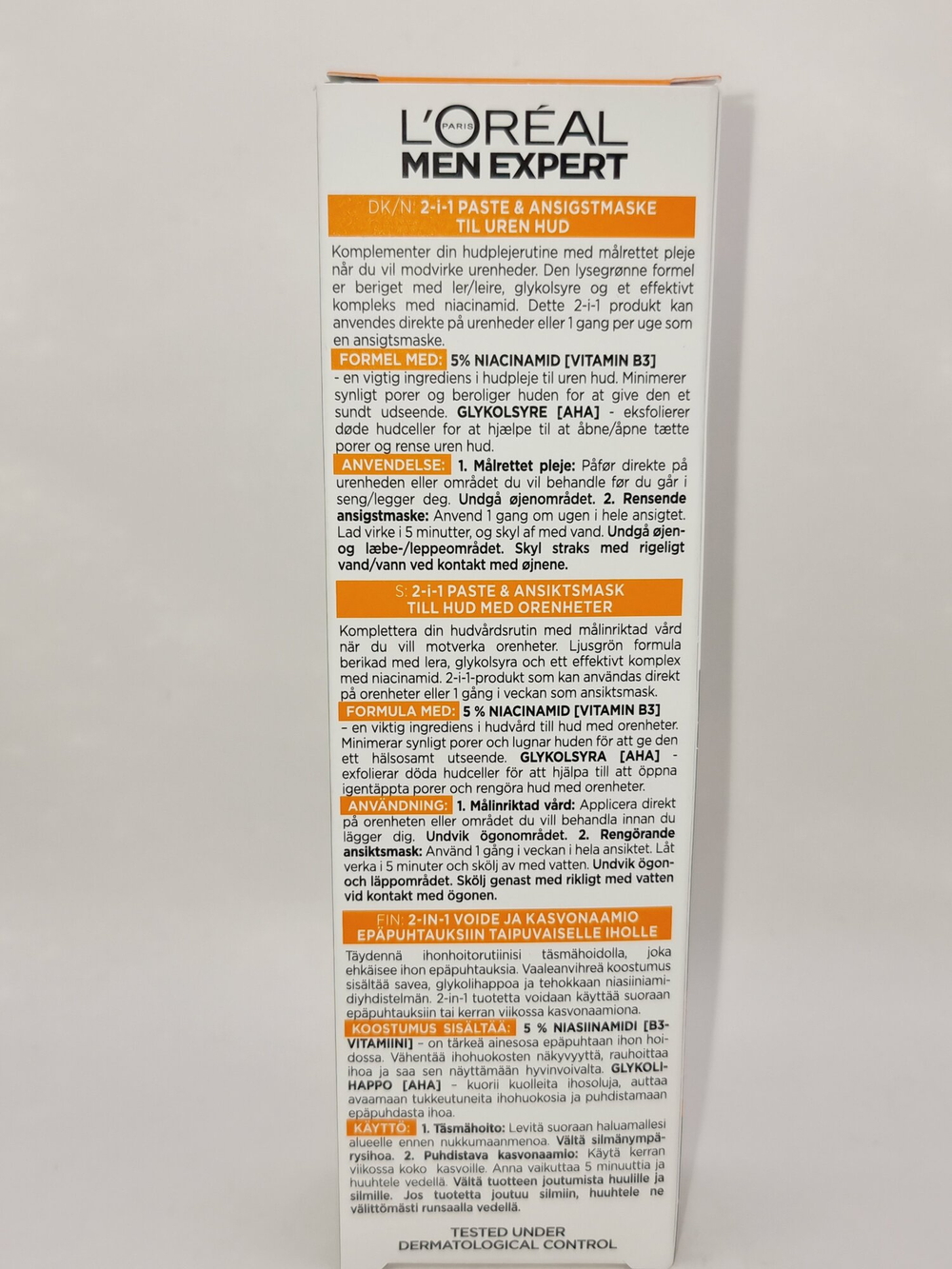 Паста S.O.S. L'Oreal Men Expert  Derma Control  для жирной кожи с ниацинамидом и гликолиевой кислотой, 45 мл (Франиция)