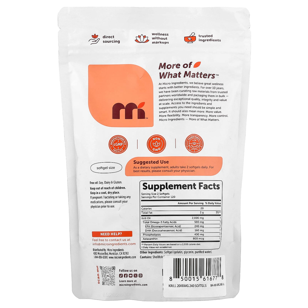 Micro Ingredients, масло антарктического криля, 240 капсул