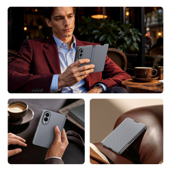 Чехол с покрытием под кожу темно-серого цвета для смартфона Samsung Galaxy Z Fold 8, серия Fort Series от Dux Ducis