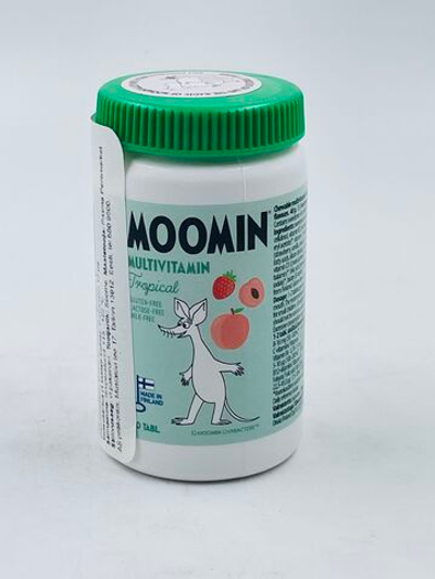 Moomin Пастилки жевательные Tropical с ксилитом и витаминами, для детей 3+, со вкусом персика и клубники, в банке 90 пастилок