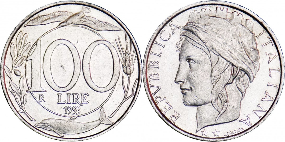 Италия 100 лир, 1993-2001 XF
