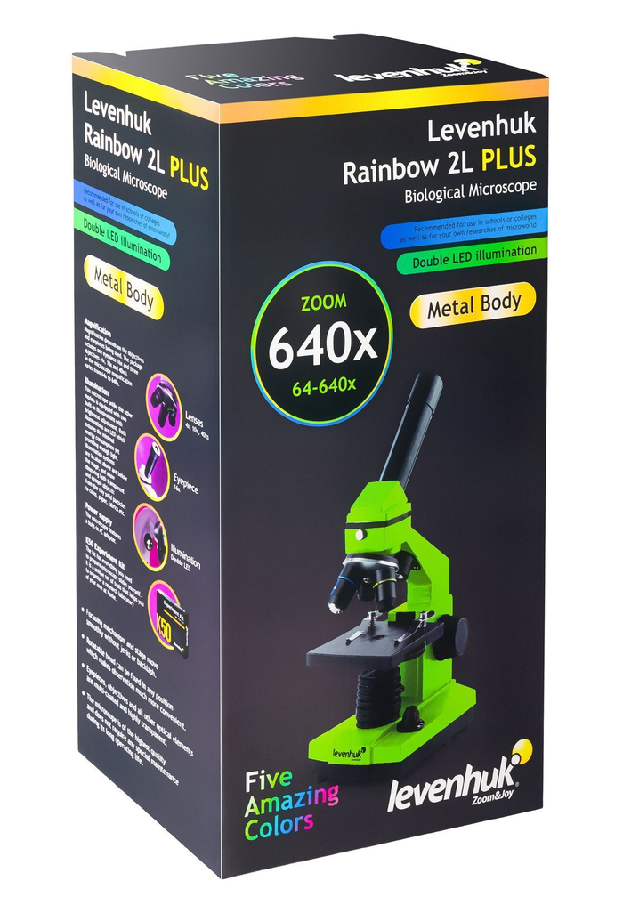 Микроскоп Levenhuk Rainbow 2L PLUS Лайм с набором Levenhuk K50