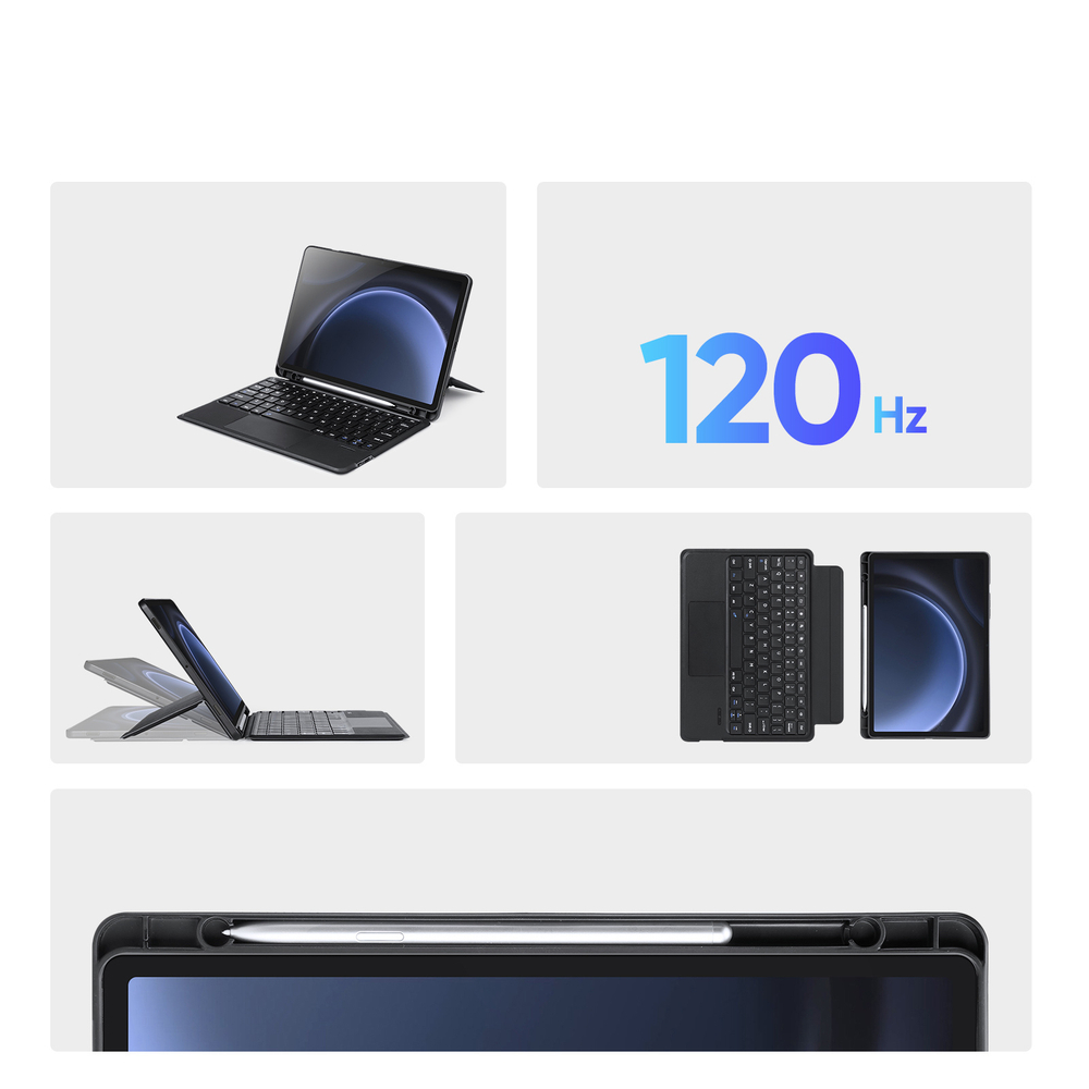 Защитный чехол подставка с клавиатурой (RUS) от Dux Ducis для Samsung Tab S10 FE, Tab S9 и Tab S9 FE, серия DK Series Keyboard, русская клавиатура с подсветкой