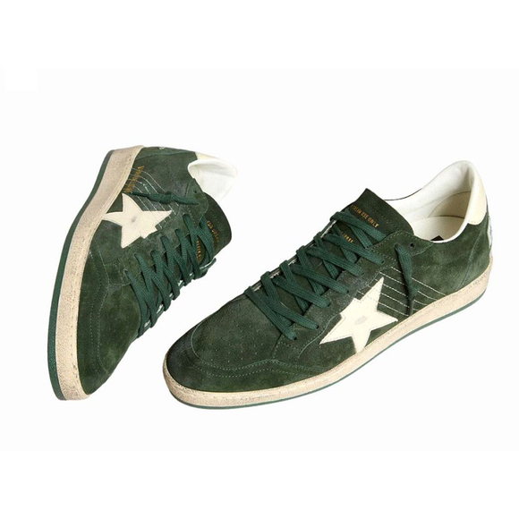 Women's Golden Goose Ball Star Green suede with White leather star and White heel tab