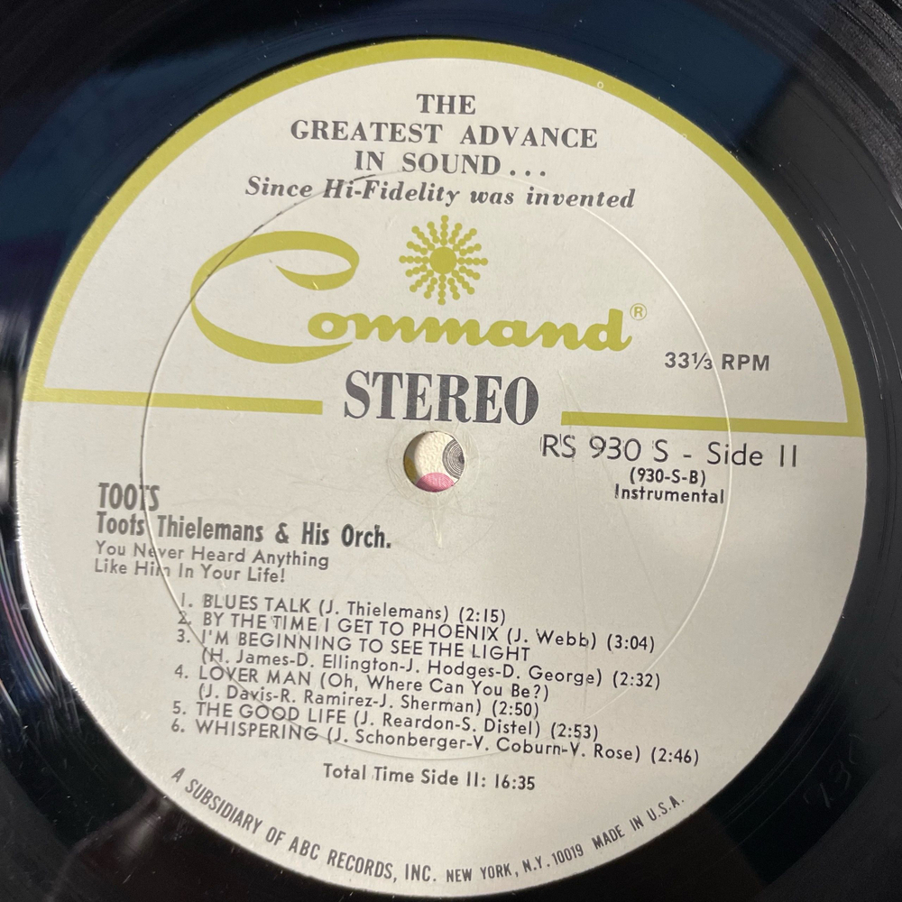 Винтажная виниловая пластинка LP Toots Thielemans, Toots (США 1968)