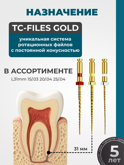 Машинные эндодонтические инструменты STEA TC-Files Gold для минимально инвазивной эндодонтии, 31мм