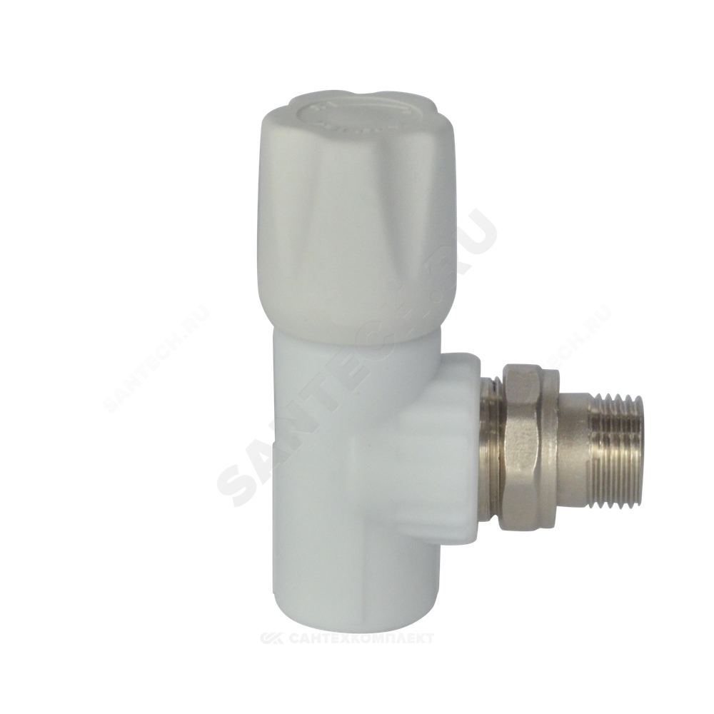 Клапан (вентиль) PP-R запорный белый Дн 20х1/2" Ру25 НР угловой для радиатора VALFEX 1014720012