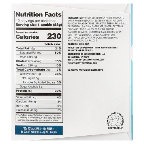 Quest Nutrition, протеиновое печенье, со вкусом печенья сникердудл, 12 шт по 58 г (2,04 унции)