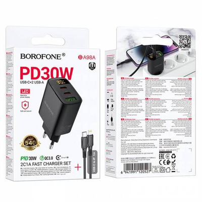 Зарядное устройство на Lighting Borofone BA98A PD30W LCD (black)