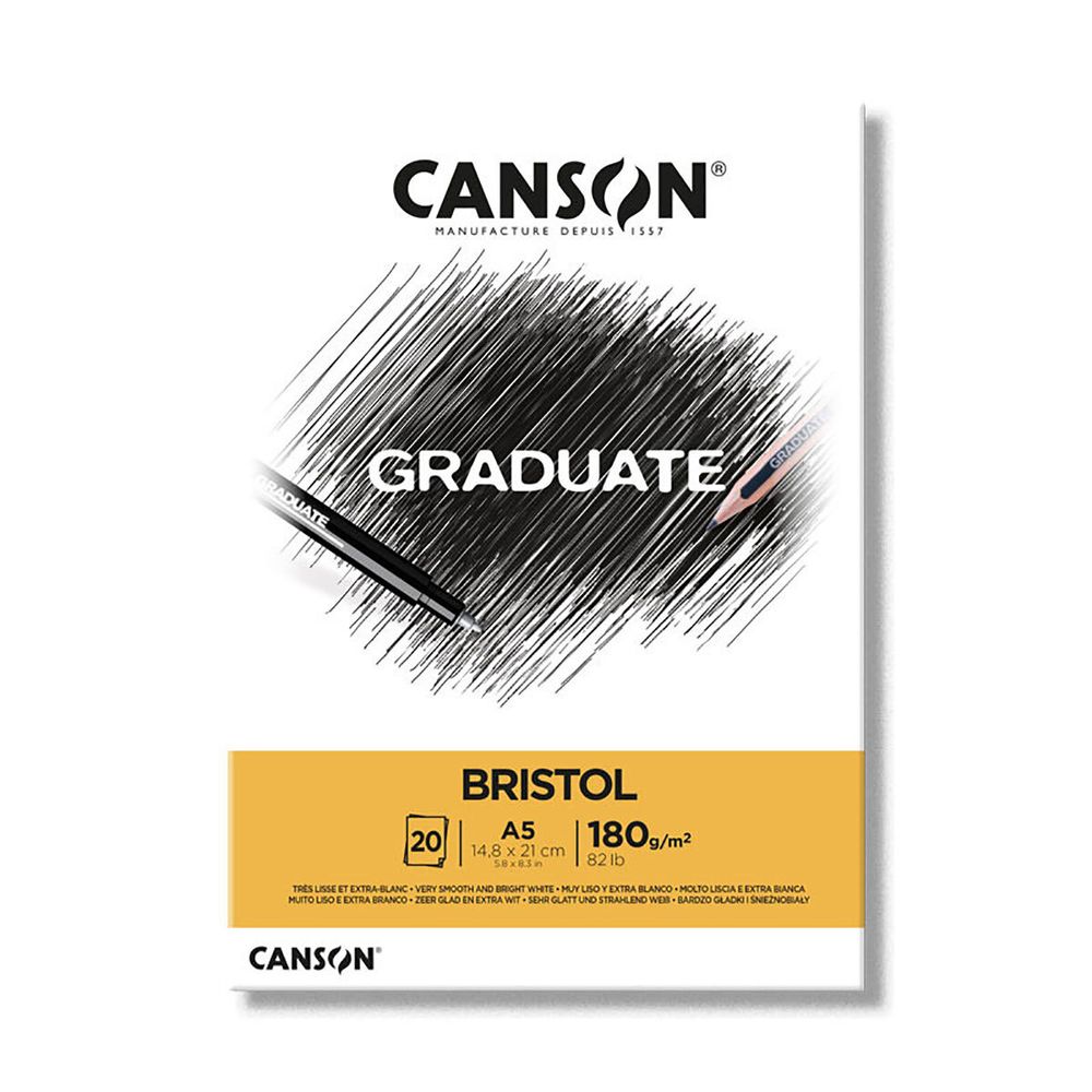 Альбом для черчения Graduate Bristol 180 г/м², A5 14.8х21 см, склейка с одной стороны 20 л, Canson C400110382