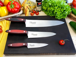 Комплект из трех ножей Alexander AUS-8 G10 (S, M Pro, L Pro), подставки и стального мусата