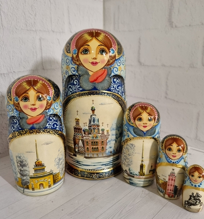 Матрешка "Виды города" 5 мест