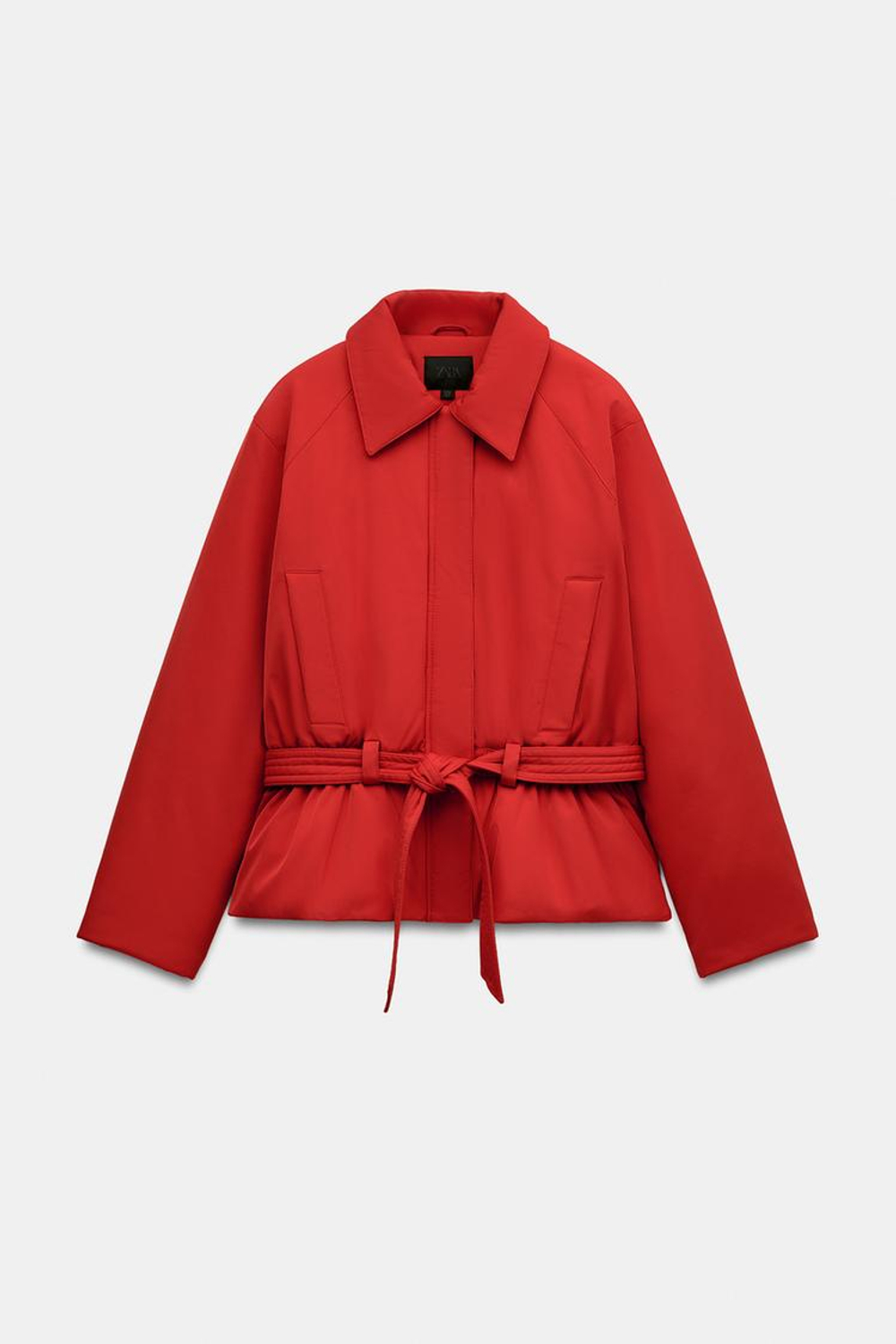 ZARA СТЕГАНАЯ КУРТКА С ПОЯСОМ WATER REPELLENT, КРАСНЫЙ