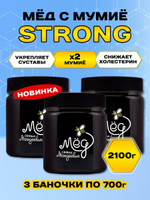 Мёд натуральный с мумие STRONG набор (3 банки по 700 г), 2100 г