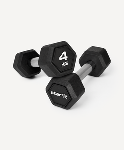 Гантель гексагональная STARFIT DB-301PRO 4 кг, обрезиненная, черный, пара