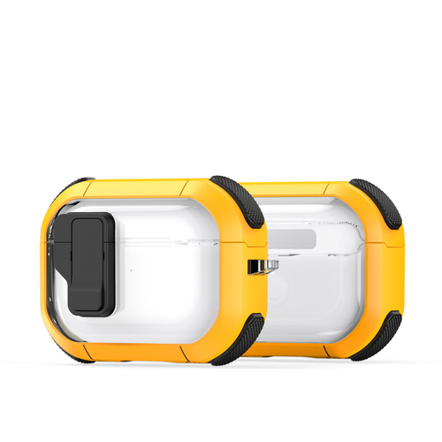 Чехол от Dux Ducis с замком для AirPods Pro 2, прозрачный с желтыми вставками (YellowBlack), серия PECN Series Case, в комплекте с карабином