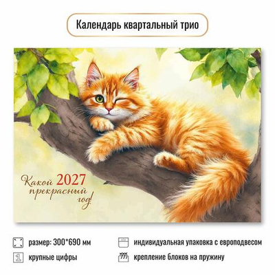 Календарь трио 2027 "Кот" 10022 (Квадра)