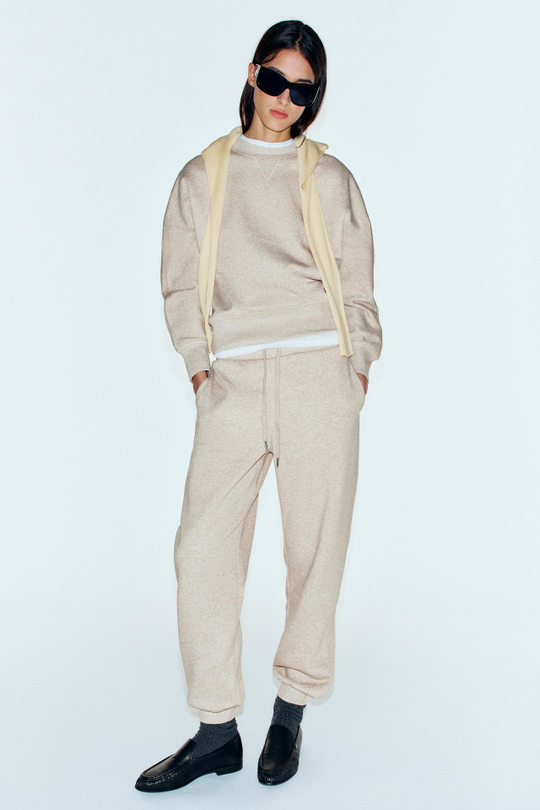 ZARA БАЗОВЫЕ БРЮКИ-ДЖОГГЕРЫ ИЗ МЯГКОЙ ТКАНИ, БЕЖЕВЫЙ МЕЛАНЖ
