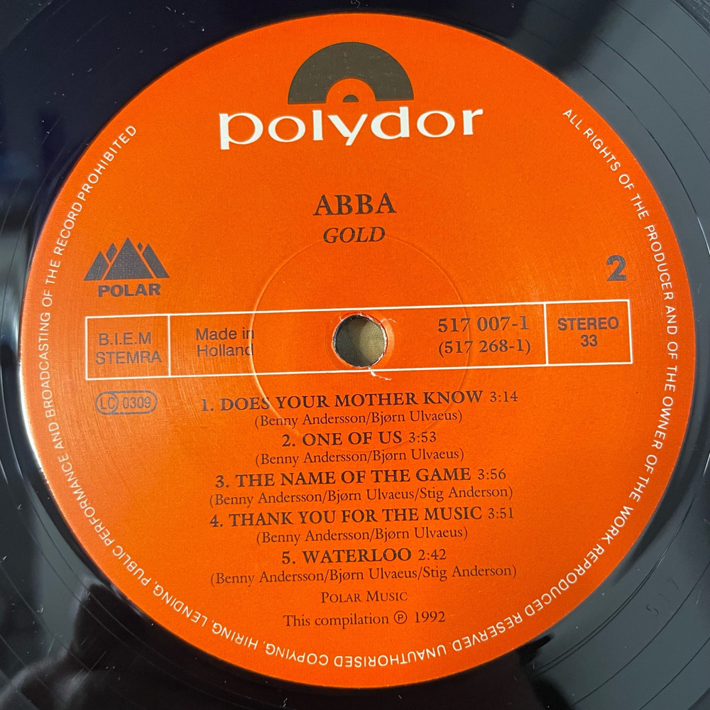 Винтажная виниловая пластинка LP ABBA АББА, Gold (Greatest Hits) (Нидерланды 1992)