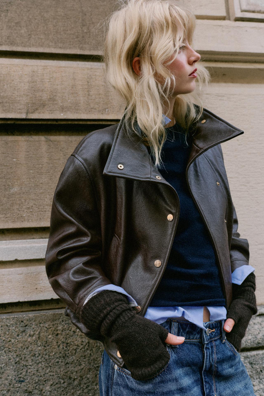ZARA ДЛИННЫЕ ТРИКОТАЖНЫЕ МИТЕНКИ, КОРИЧНЕВЫЙ