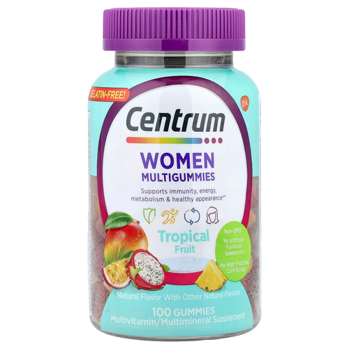 Centrum, Мультивитамины для женщин, тропические фрукты, 100 жевательных таблеток