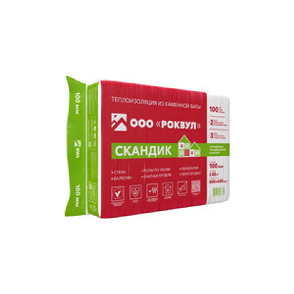 Утеплитель Роквул Лайт Баттс Скандик 100х600х800 мм 2,88 кв.м