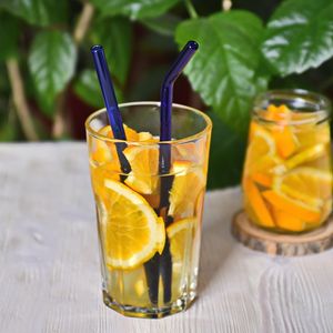 Трубочка стеклянная изогнутая синяя